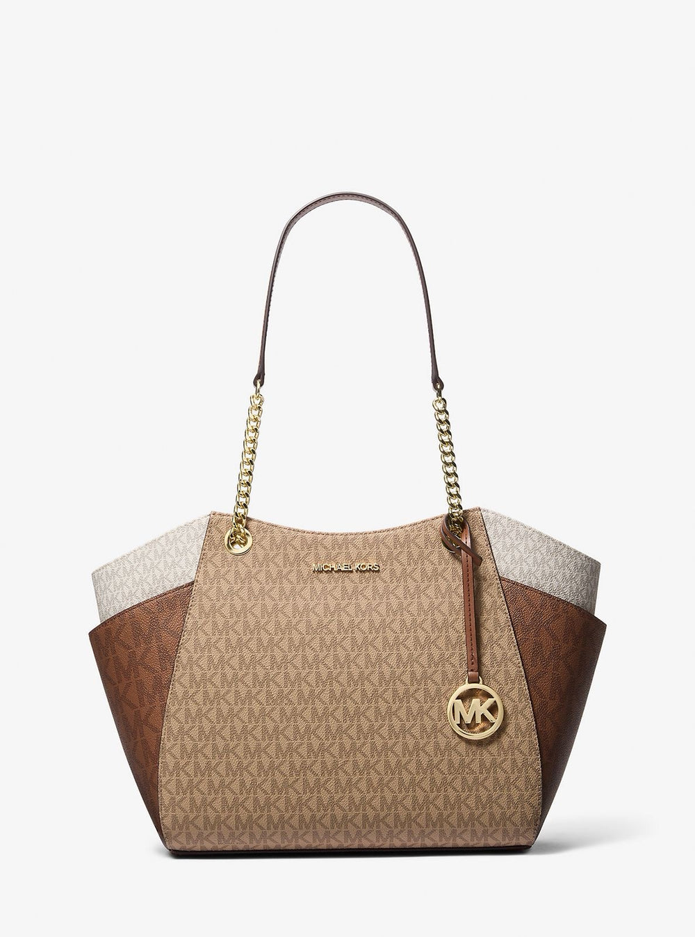Jet Set Large Color-Block Signature Logo Shoulder Bag