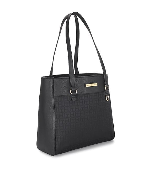 Tommy Hilfiger Women Black Jacquard Logo Convertible Naomi II Tote Bag