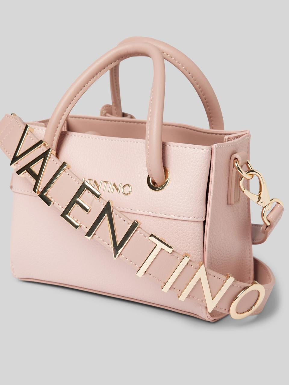 Valentino Alexia tote bag in ecru pebbled faux leather with a detachable logo strap and gold-tone hardware