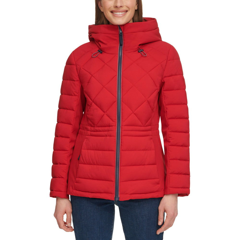 Women's Red Quilted Hooded Puffer Jacket