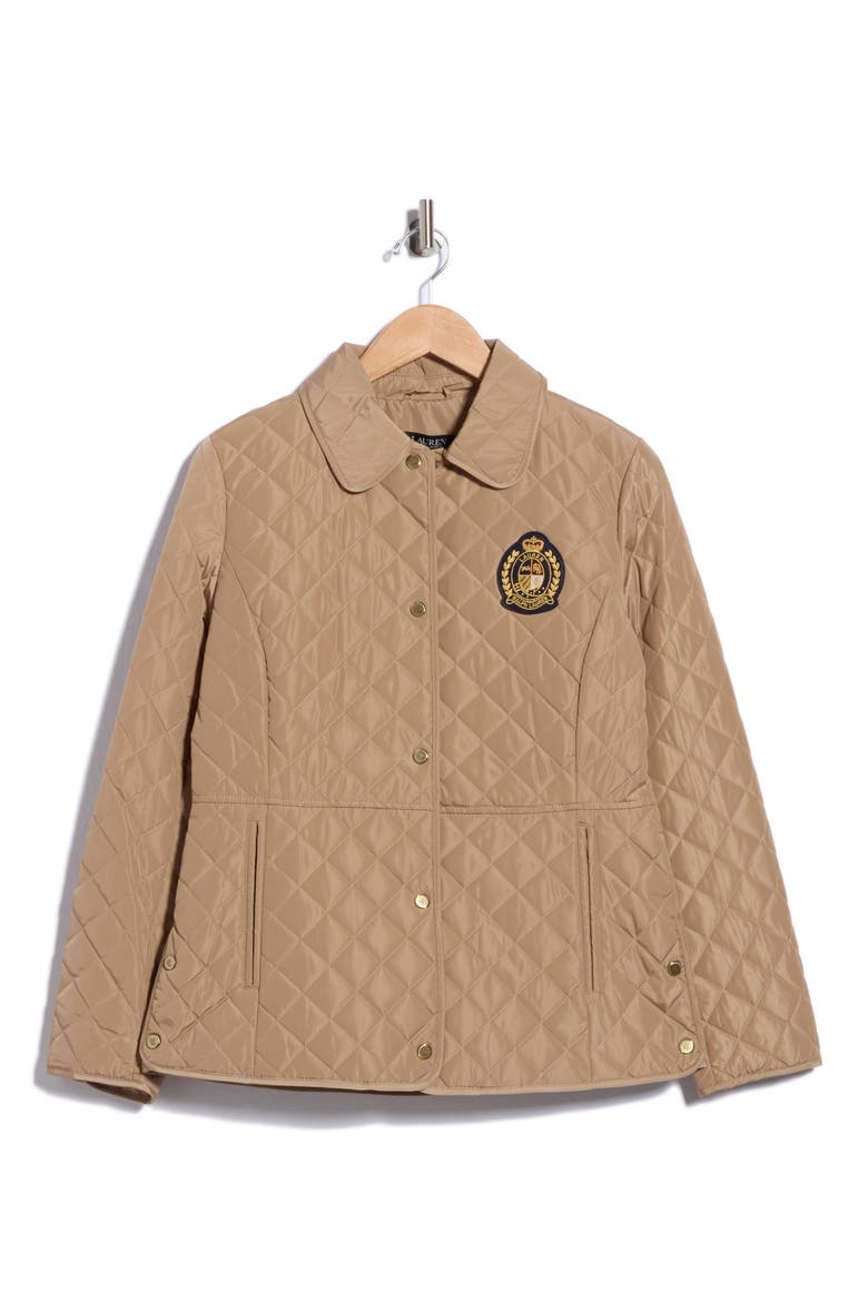 Faux-Leather-Trim Crest-Patch Jacket