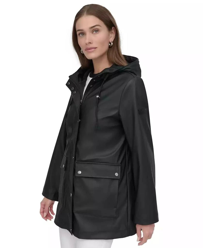 DKNY Women’s Petite Hooded Zip-Front Water-Resistant Raincoat