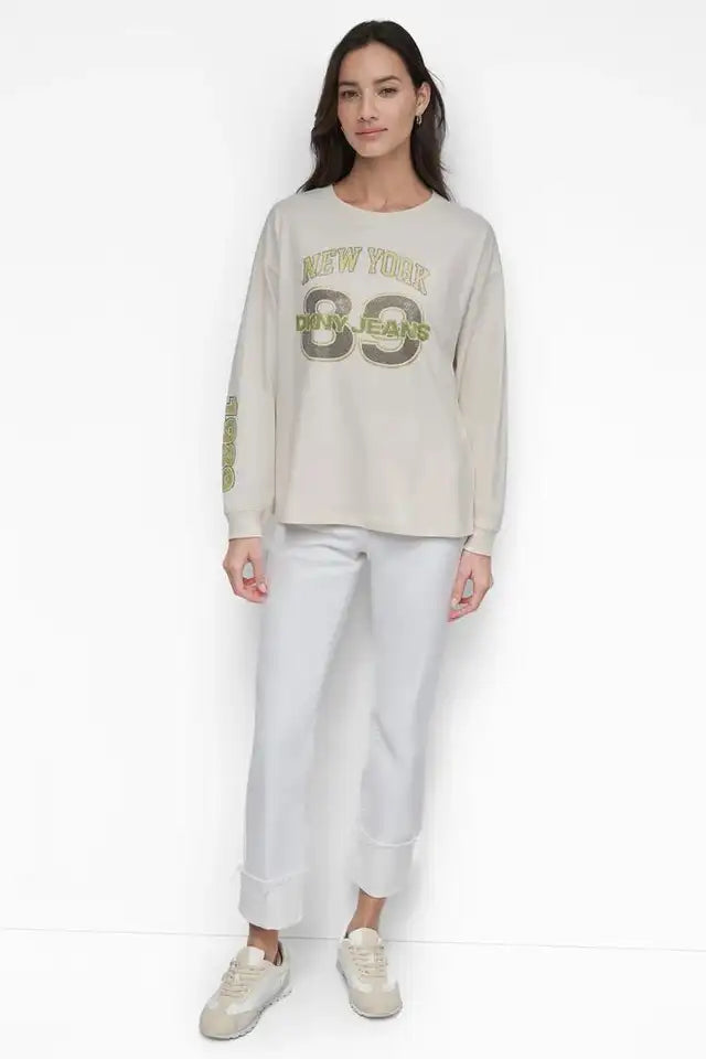 DKNY male 89 MULTI COLOR RHINESTONE LOGO LONG SLEEVE TEE