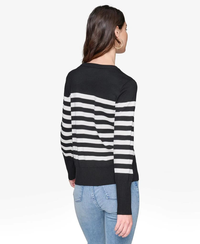 Karl Lagerfeld Paris STRIPED LOGO SWEATER WITH PINS