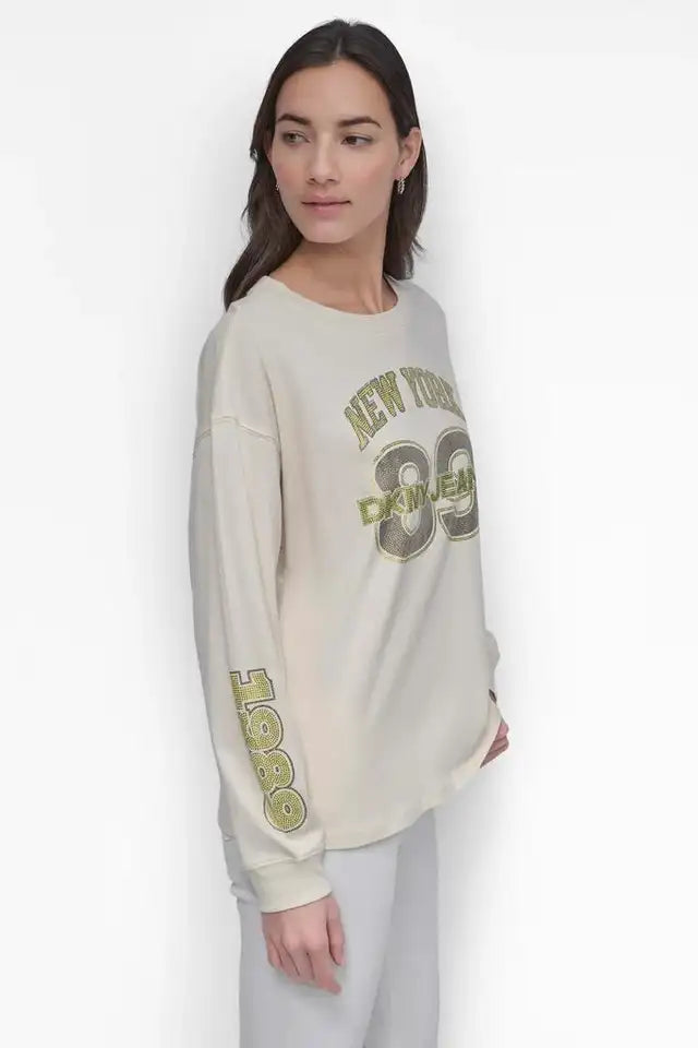 DKNY male 89 MULTI COLOR RHINESTONE LOGO LONG SLEEVE TEE