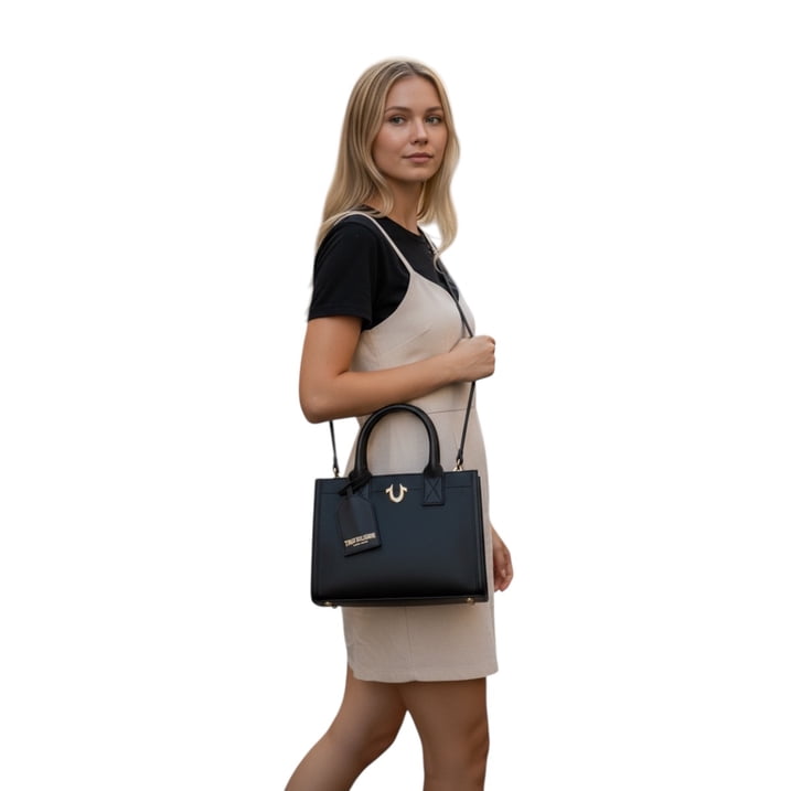 True Religion Black Modern Edge Charm Tote Bag