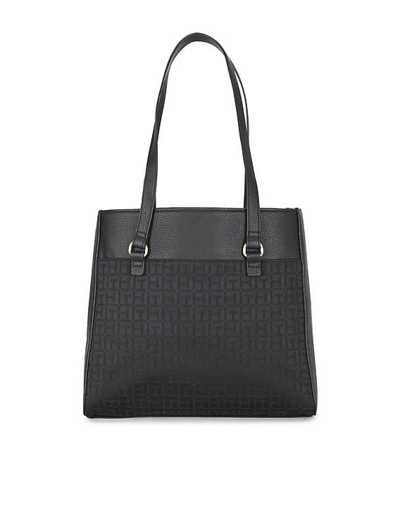 Tommy Hilfiger Women Black Jacquard Logo Convertible Naomi II Tote Bag