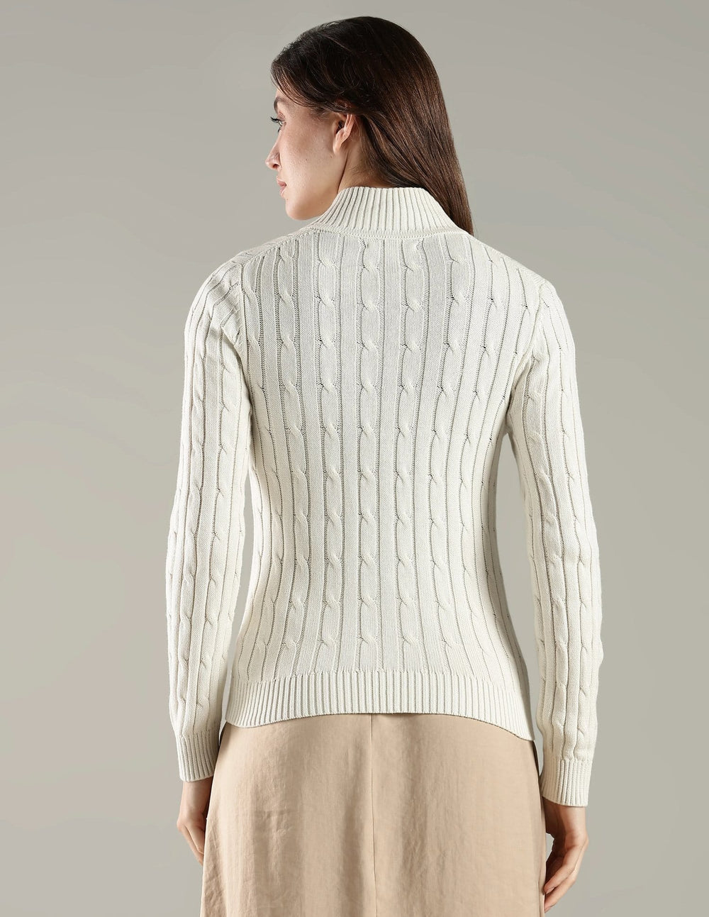 Regular Fit Cotton High-Neck Front-Open Sweate