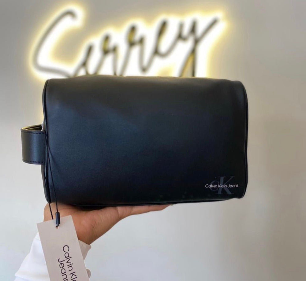 Calvin Klein Jeans Monogram Soft wash bag in black polyurethane