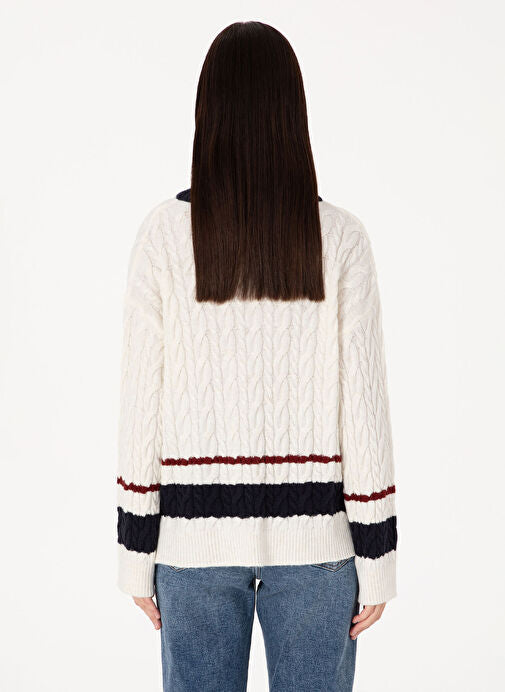 U.S. Polo Assn V-NECK STRIPE CABLE SWEATER