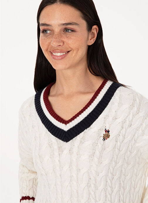 U.S. Polo Assn V-NECK STRIPE CABLE SWEATER
