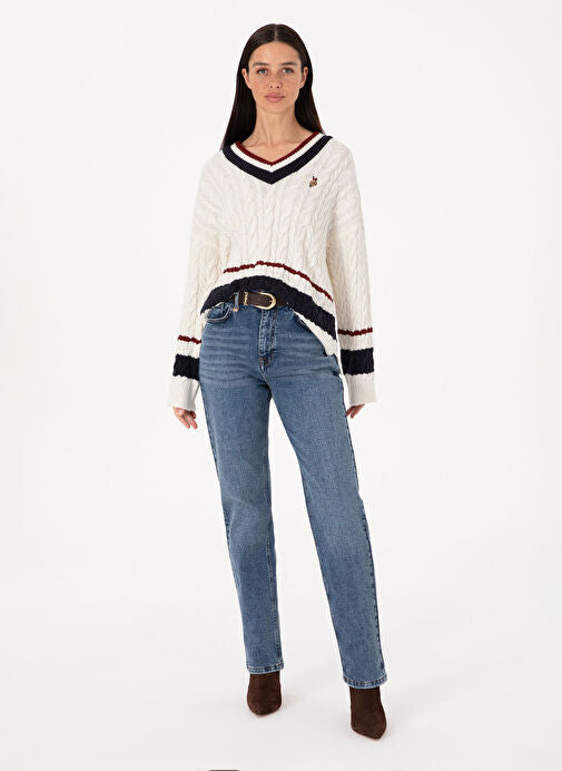 U.S. Polo Assn V-NECK STRIPE CABLE SWEATER