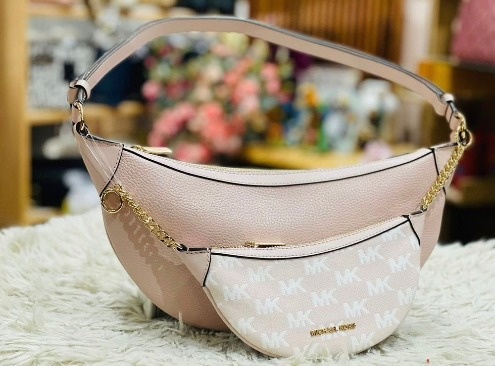 Hollis Medium 2-in-1 Pebbled Leather and Logo Jacquard Shoulder Bag