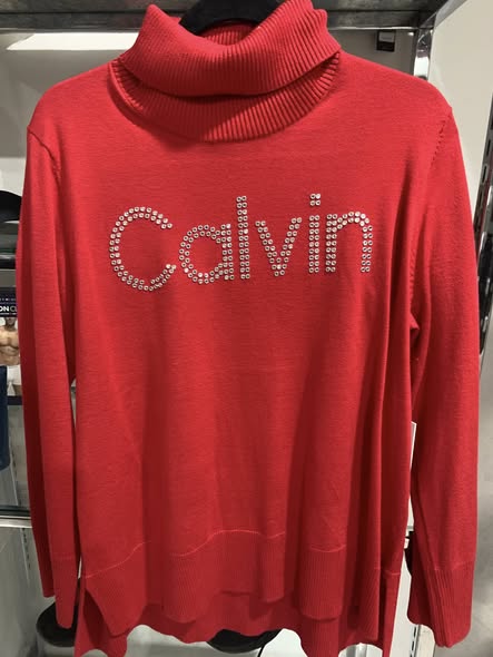 Womens Red Turtleneck Logo Sweater