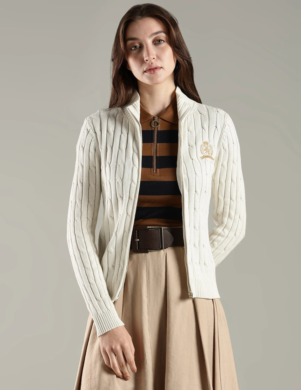 Regular Fit Cotton High-Neck Front-Open Sweate