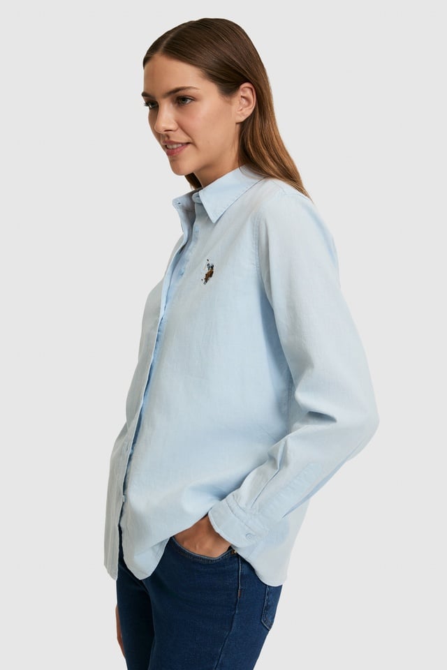 Women's Light Blue Long Sleeve Basic Shirt