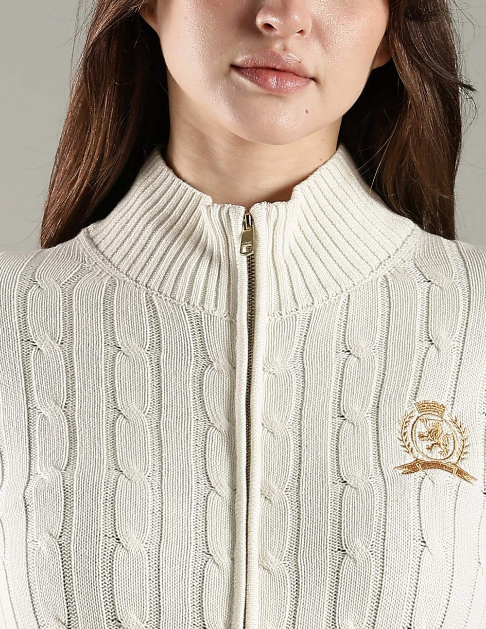Regular Fit Cotton High-Neck Front-Open Sweate