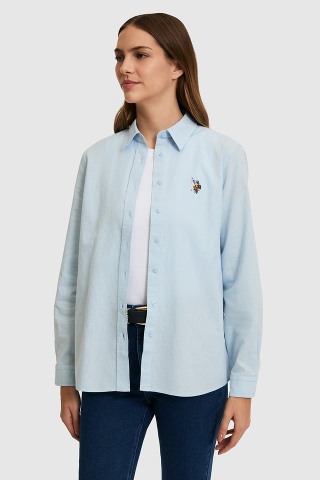 Women's Light Blue Long Sleeve Basic Shirt