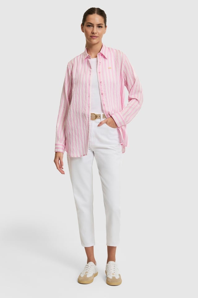 Women Pink Long Sleeve Striped Shirt
