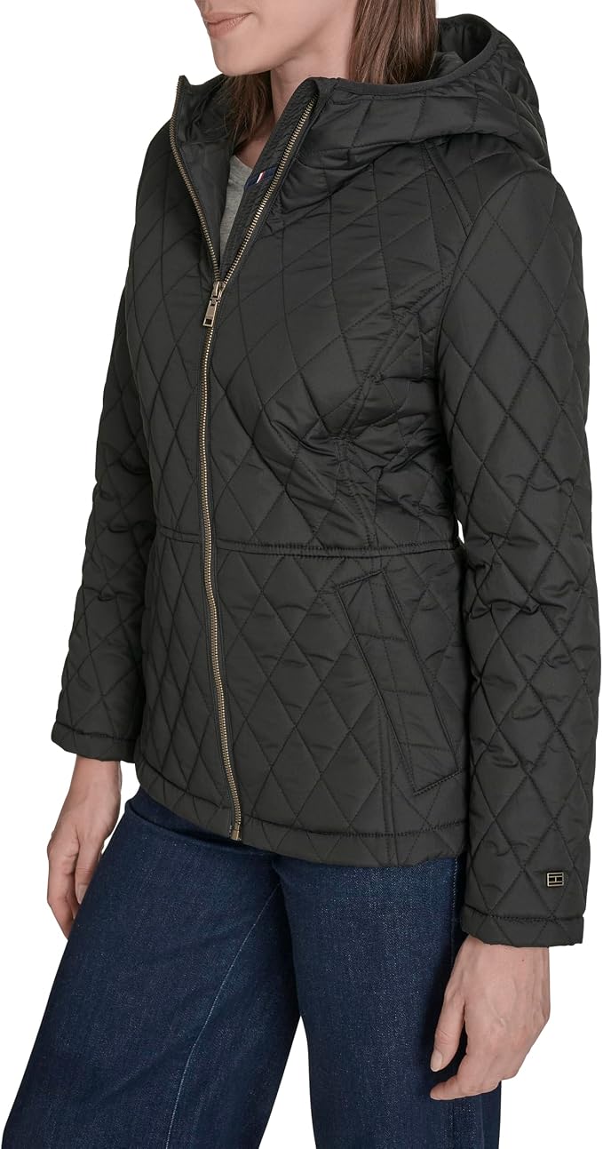 Tommy Hilfiger Womens Long Sleeve Zip Up Essential Quilted Jacket Quilted Jacket