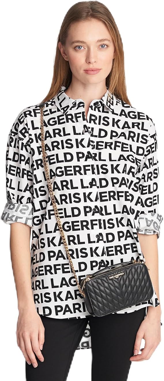 Karl Lagerfeld Women's All Over Print Everyday Essential Button Down