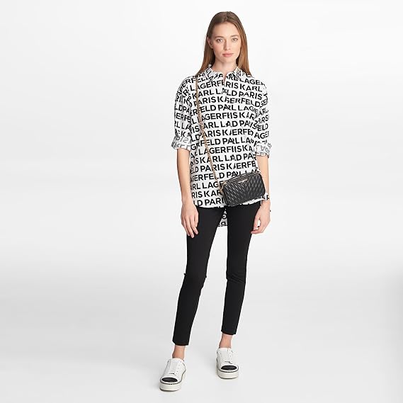 Karl Lagerfeld Women's All Over Print Everyday Essential Button Down