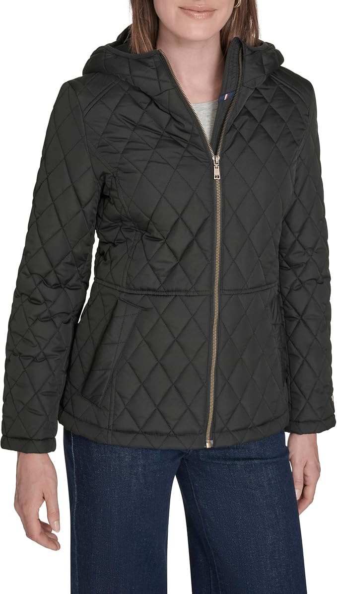 Tommy Hilfiger Womens Long Sleeve Zip Up Essential Quilted Jacket Quilted Jacket