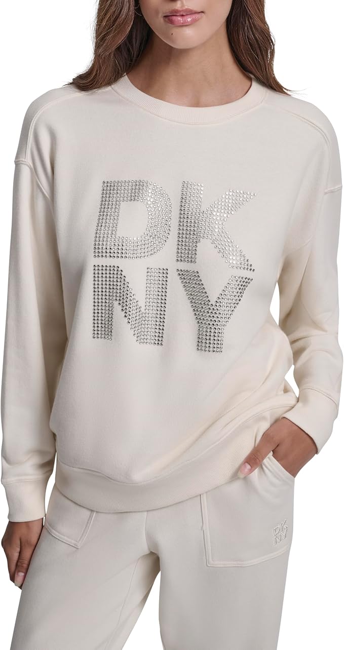 DKNY Womens Stacked Embellished SweatshirtSweatshirt