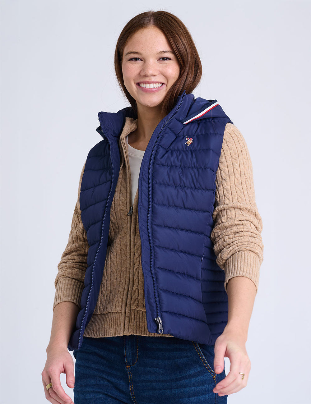 SIGNATURE STRIPE VEST WITH HOOD