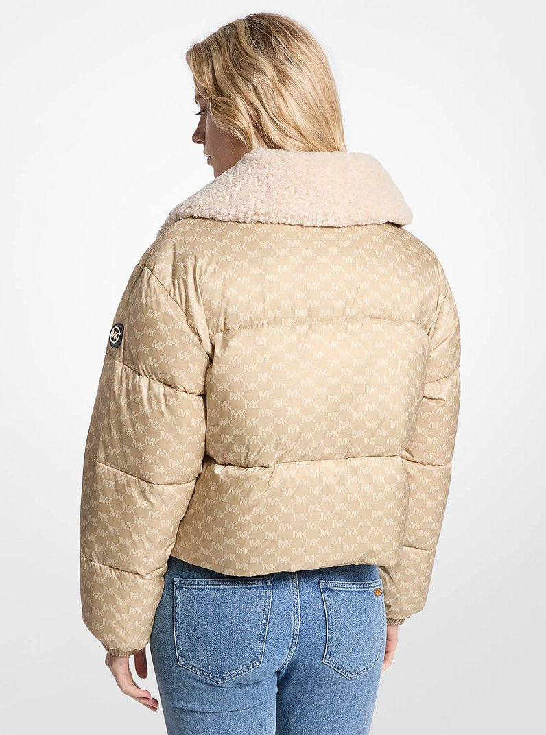Michael Kors Women's Natural Logo Print And Sherpa Puffer Jacket