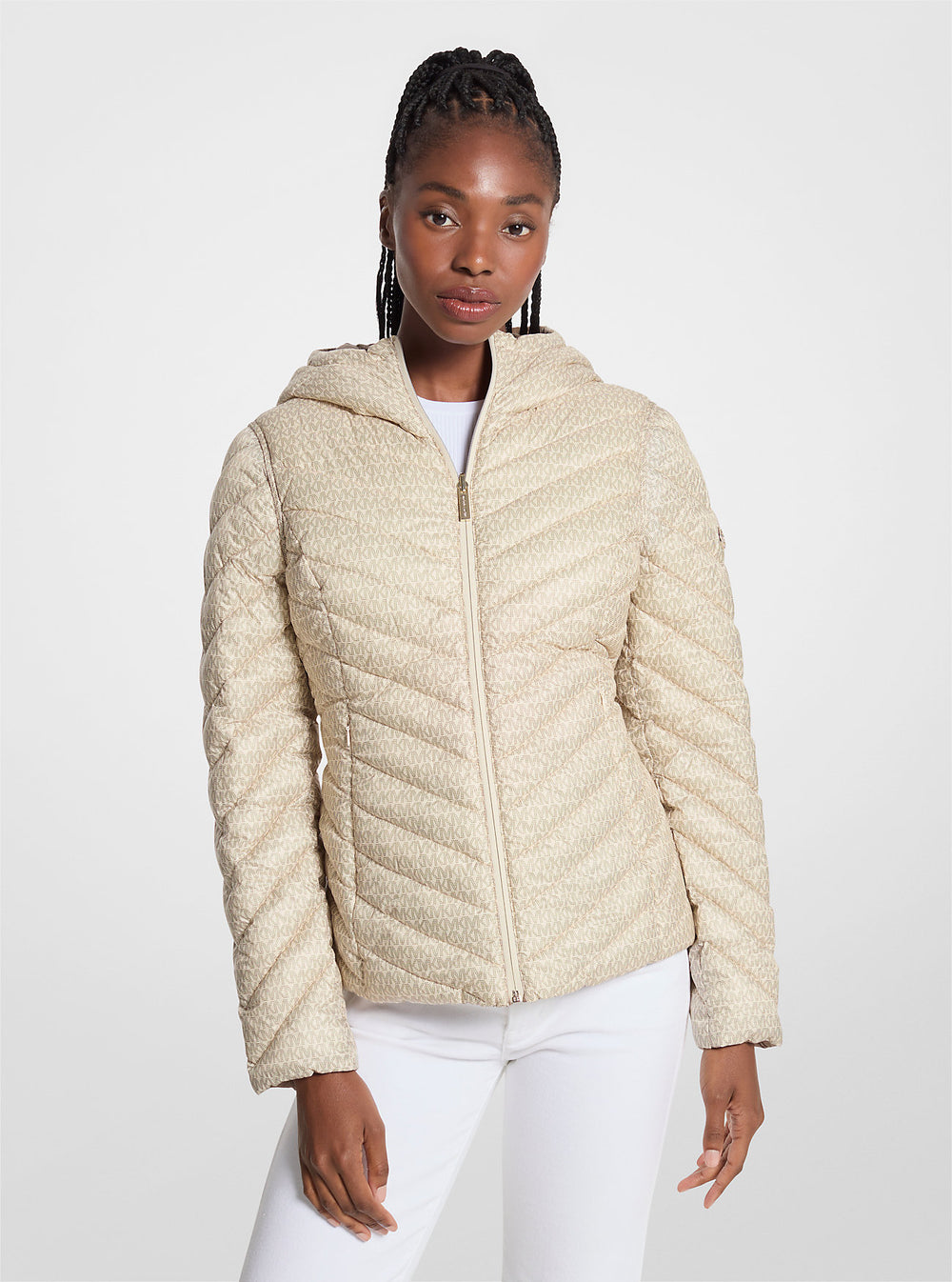 Chevron Logo Print Quilted Nylon Reversible Jacket