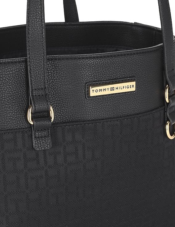 Tommy Hilfiger Women Black Jacquard Logo Convertible Naomi II Tote Bag