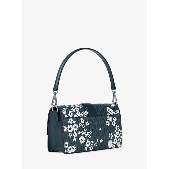 Michael Kors Women's Greenwich Medium Printed Signature Logo Convertible Crossbody Shoulder Bag (Blue Multi)