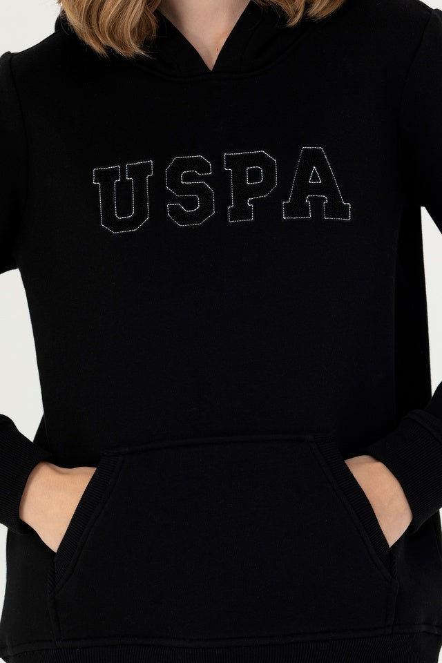 Women's Black Hooded Basic Sweatshirt
