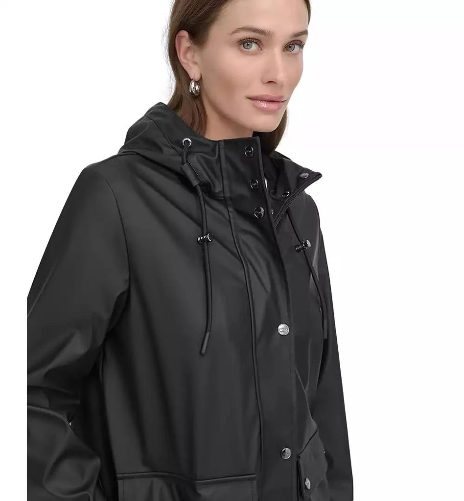 DKNY Women’s Petite Hooded Zip-Front Water-Resistant Raincoat