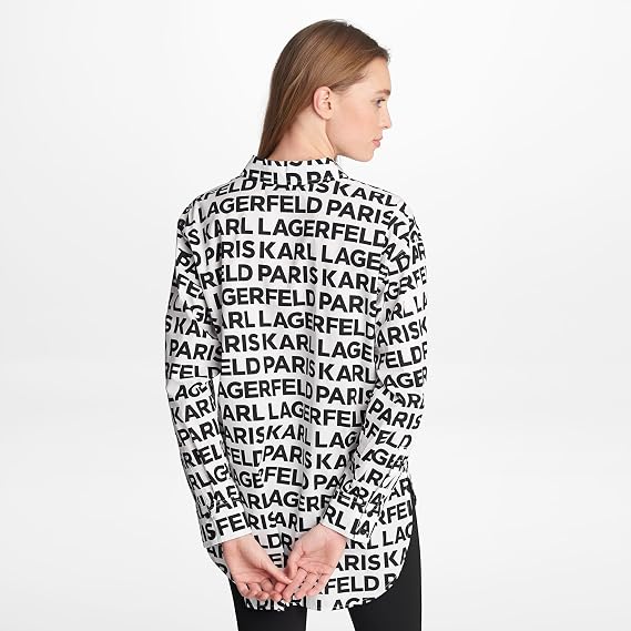 Karl Lagerfeld Women's All Over Print Everyday Essential Button Down