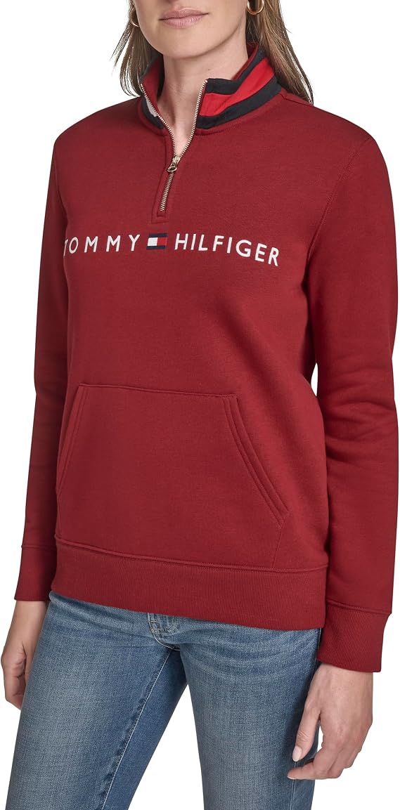 Tommy Hilfiger womens Fleece Mockneck 1/4 Zip Soft Sweatshirt Sweatshirt (pack of 1)