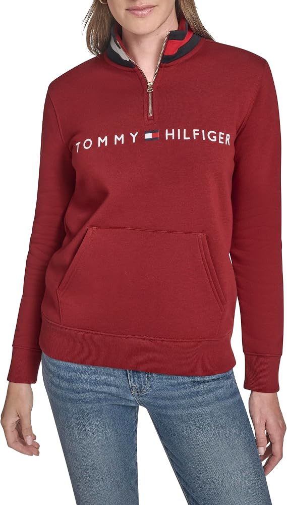 Tommy Hilfiger womens Fleece Mockneck 1/4 Zip Soft Sweatshirt Sweatshirt (pack of 1)