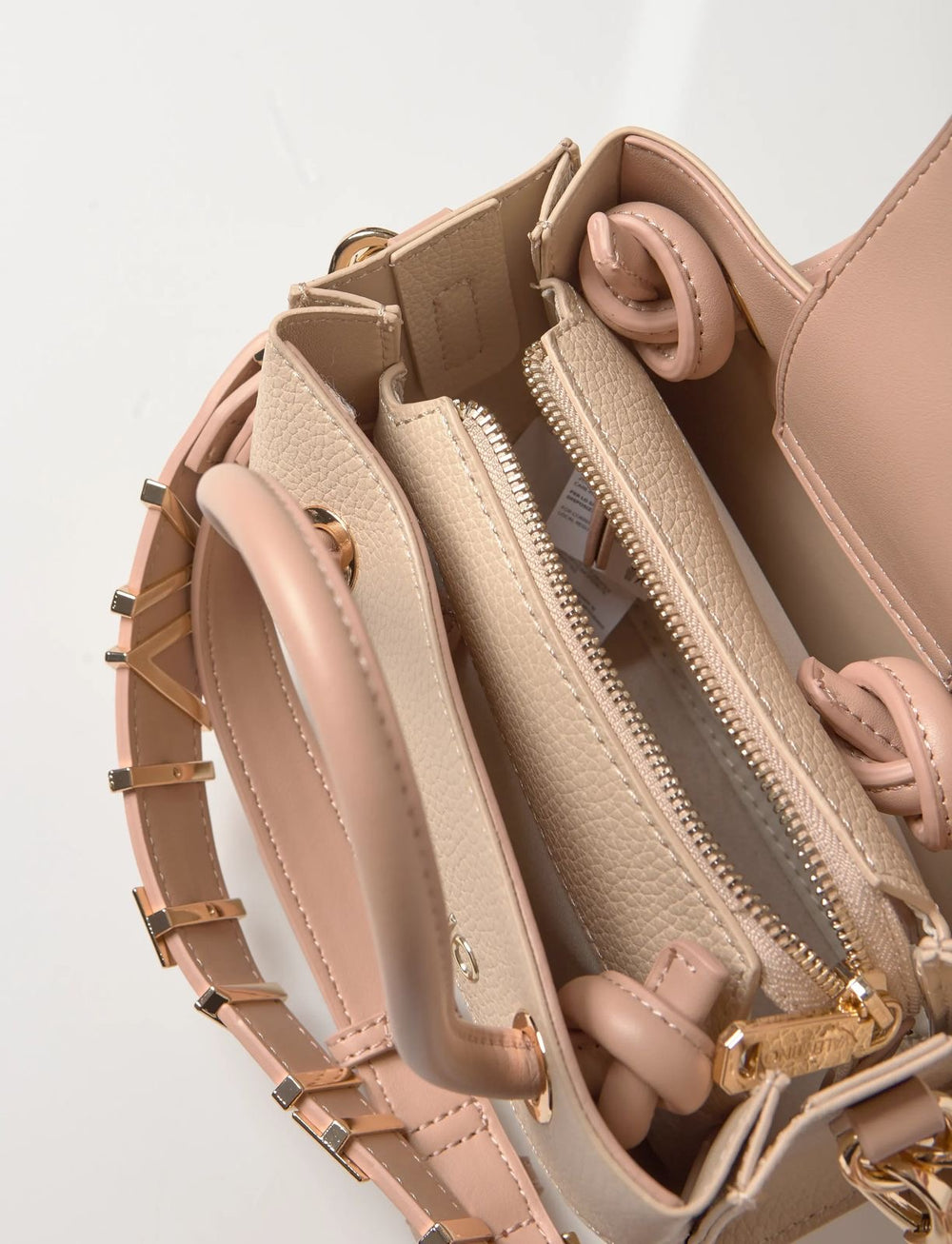 Valentino Alexia tote bag in ecru pebbled faux leather with a detachable logo strap and gold-tone hardware