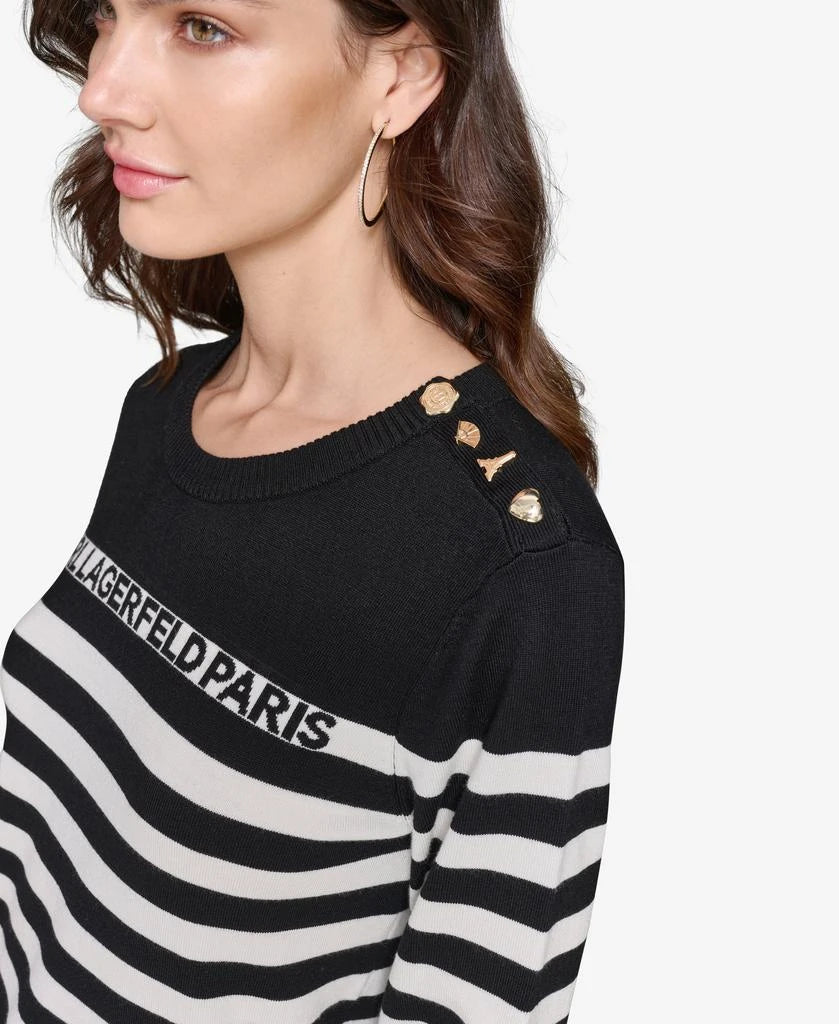 Karl Lagerfeld Paris STRIPED LOGO SWEATER WITH PINS