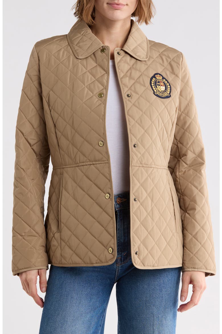 Faux-Leather-Trim Crest-Patch Jacket