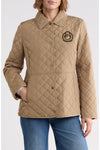 Faux-Leather-Trim Crest-Patch Jacket