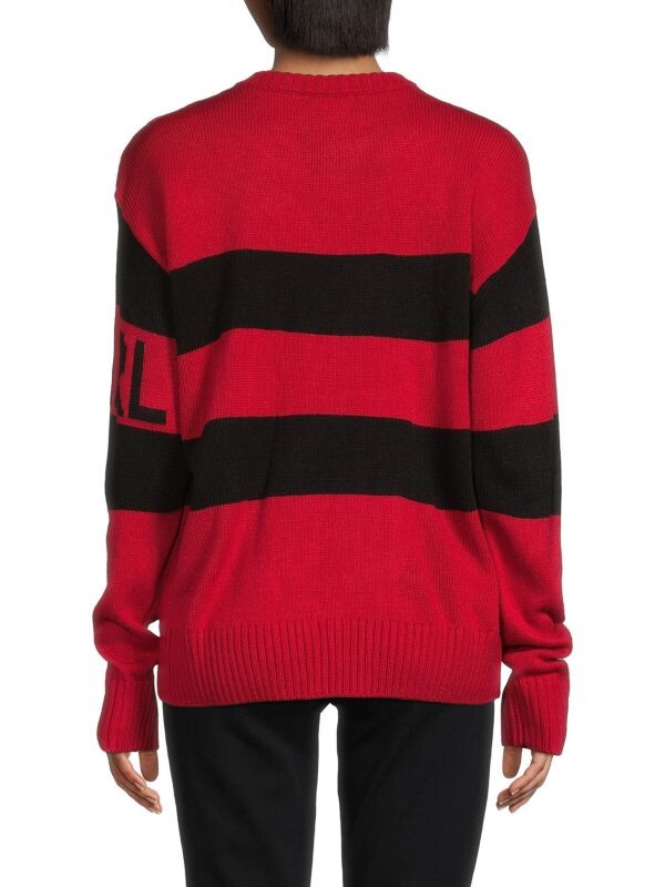 Karl Lagerfeld Paris sweater with round cut in bright stripe, red