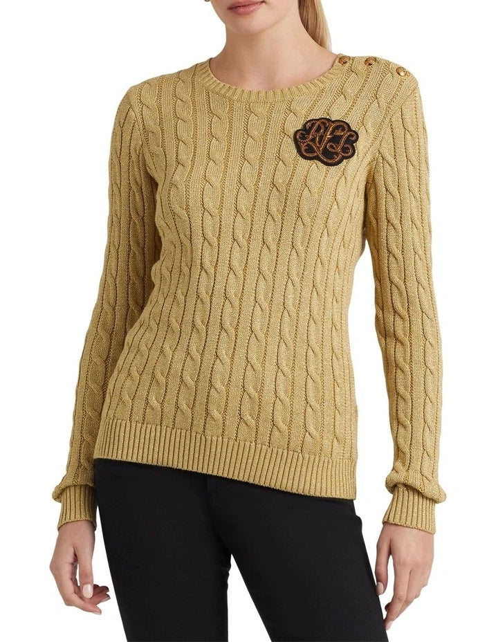 Ralph Lauren Bullion Metallic Cable-Knit Sweater in Gold