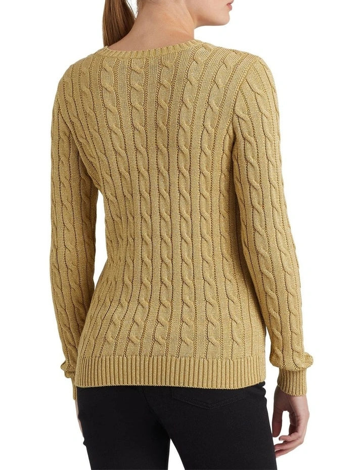 Ralph Lauren Bullion Metallic Cable-Knit Sweater in Gold