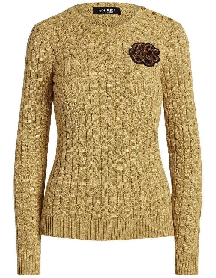 Ralph Lauren Bullion Metallic Cable-Knit Sweater in Gold
