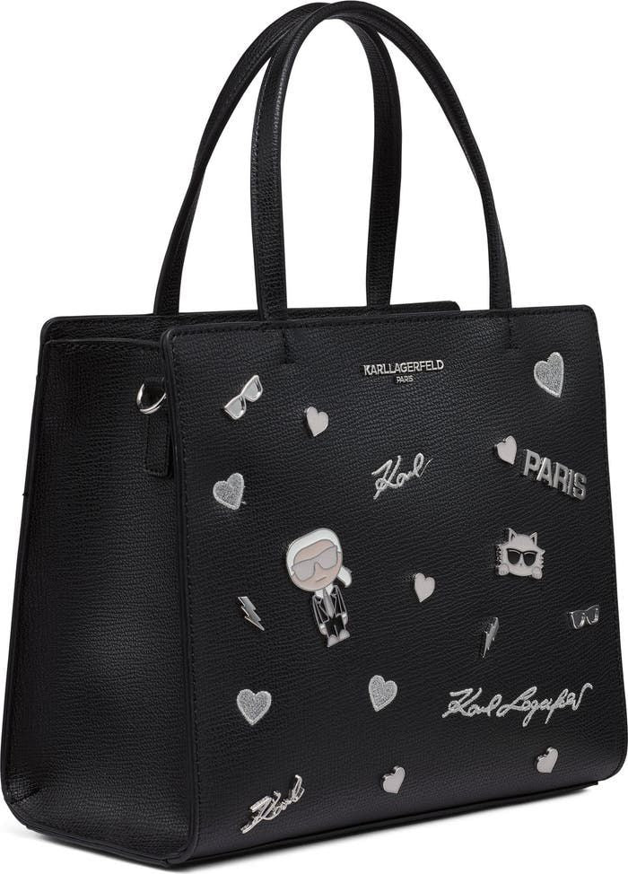 Karl Lagerfeld Paris Maybelle satchel with pins in a faux leather