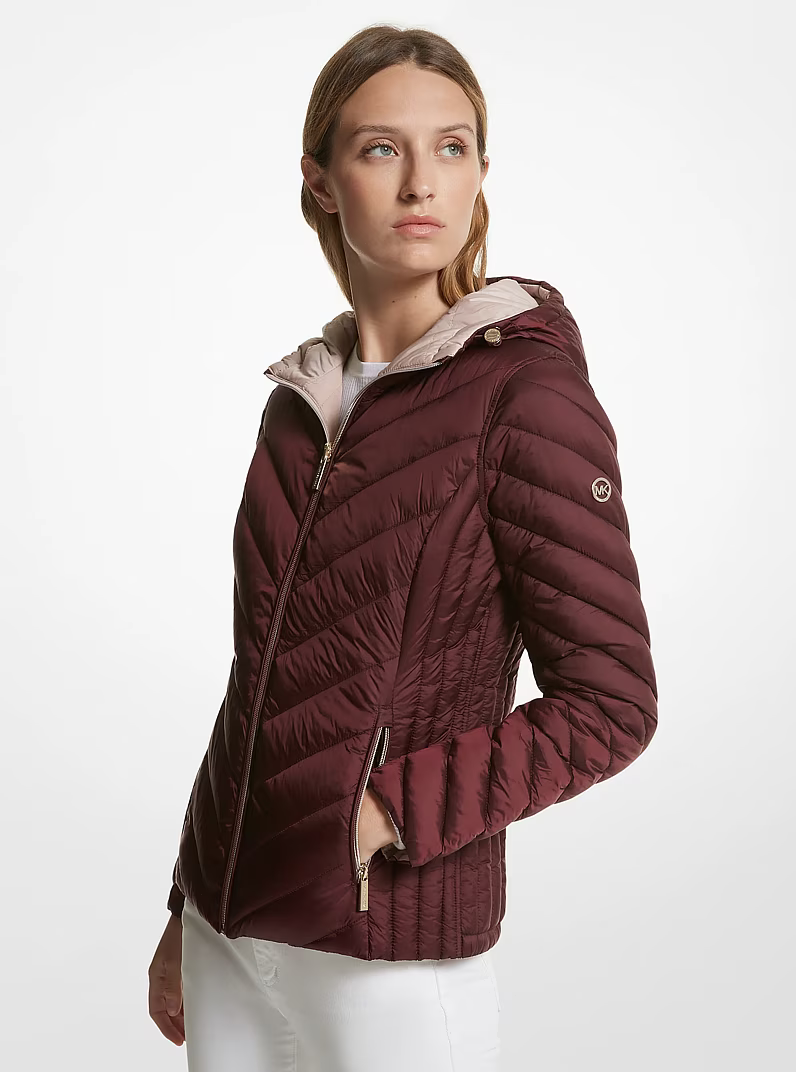 Reversible Quilted Nylon Signature Logo Packable Puffer Jacket
