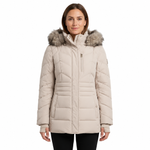 Michael Kors Puffer Coat Chest Zipper & Faux Fur Hood