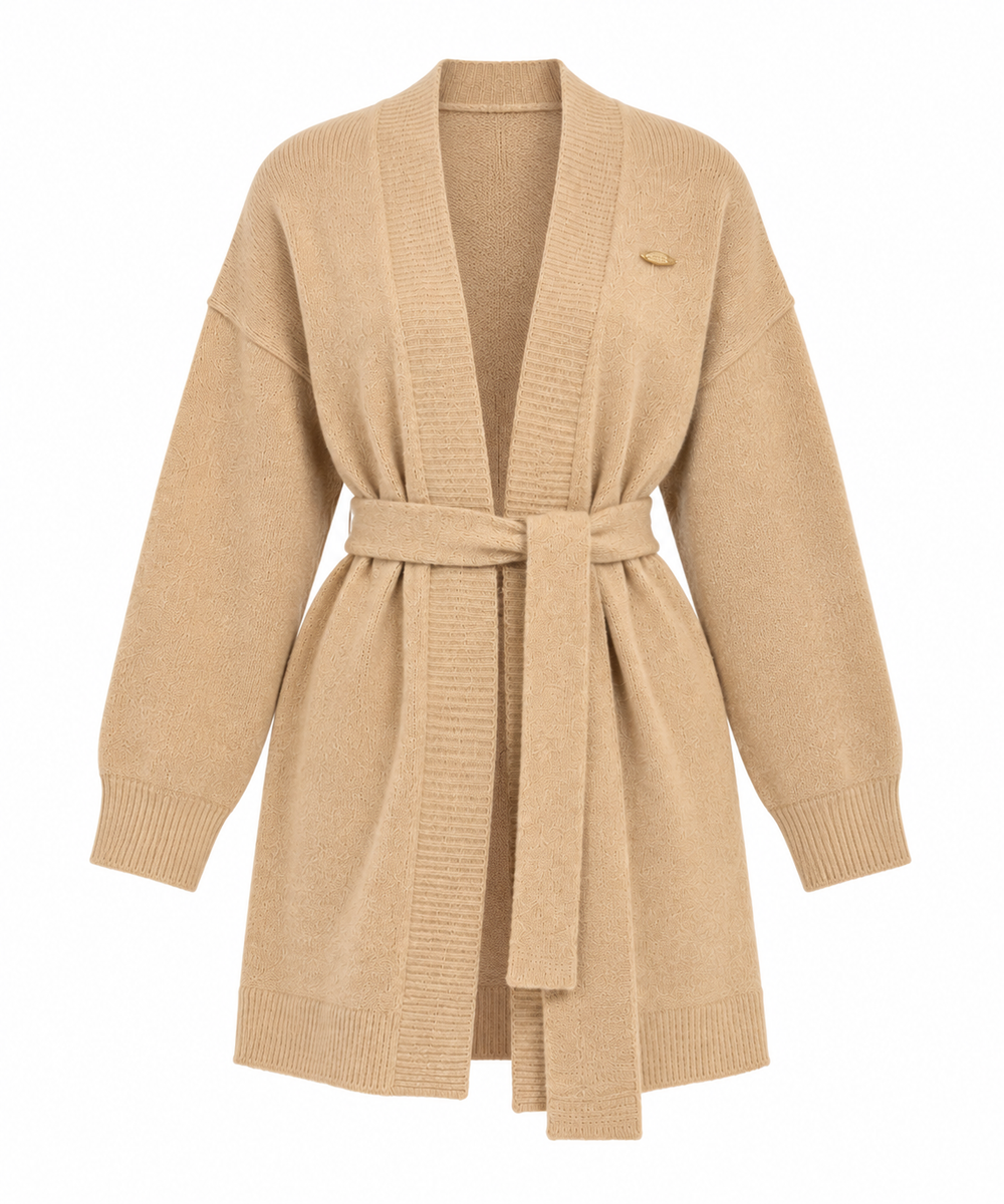 Classic Belted Open-Front Cardigan